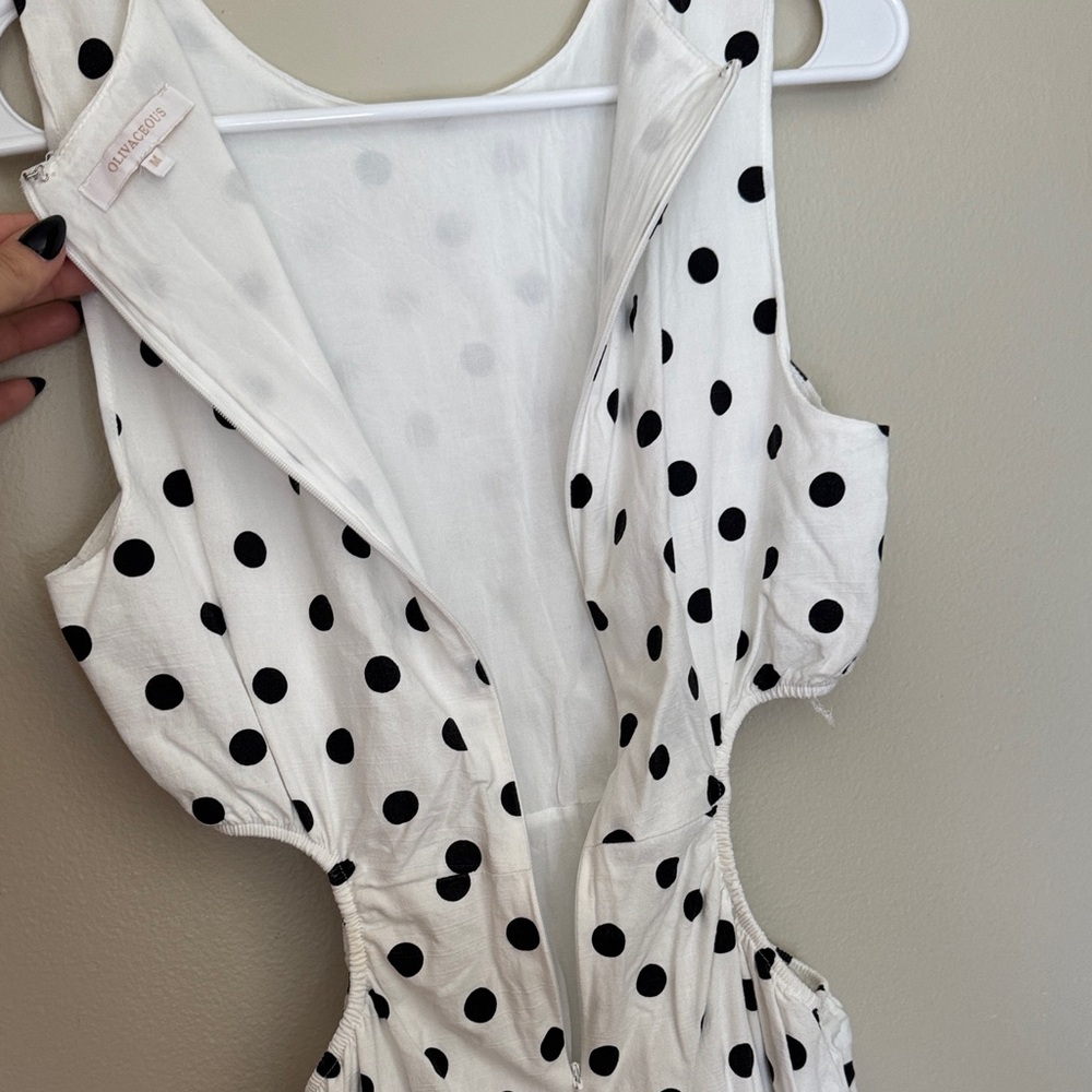 White Polka Dot Sleeveless Rib Cutout Dress - Picture 5 of 6